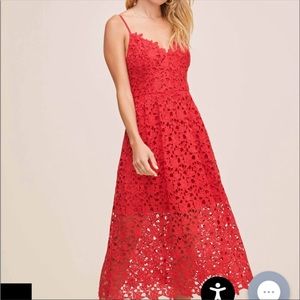 ASTR the label Red Lace A Line MIDI Dress, Size Small
